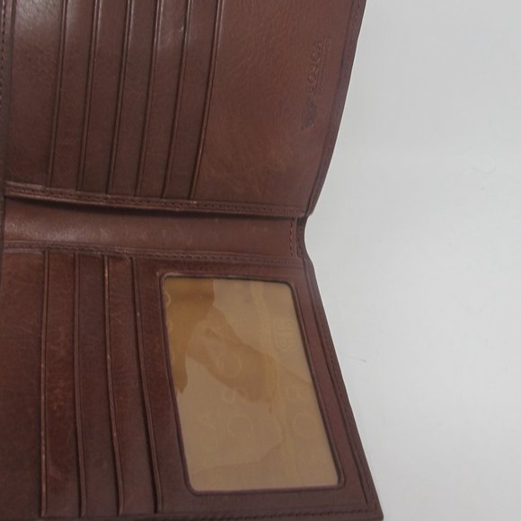 BOSCA LEATHER BIFOLD WALLET BROWN MEN'S Cc SLOTS DRIVER LICENSE FOLD OUT - Picture 5 of 8